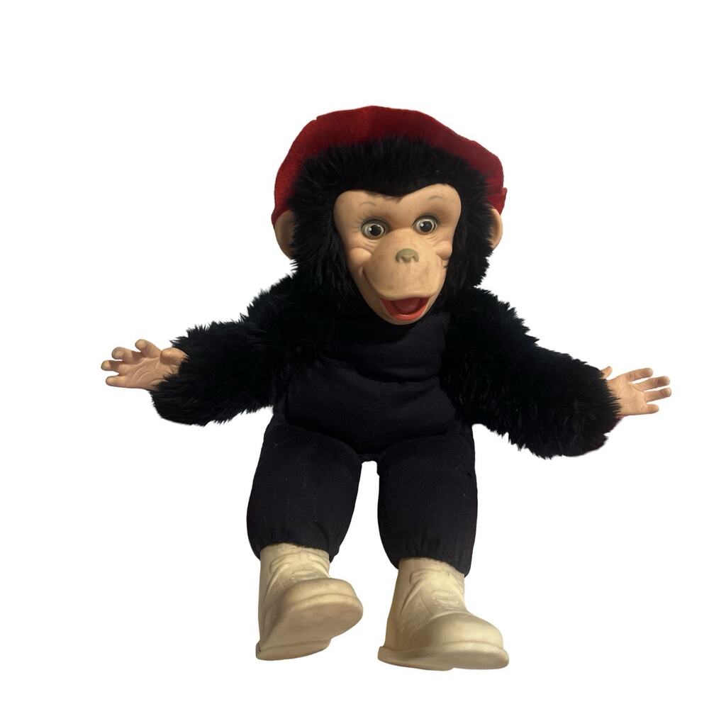 VTG 1989 A Toyman Chimpanzee Doll 15 Monkey Plush Vinyl Face Boots Rare